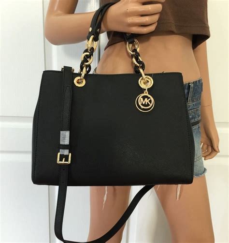 michael kors cynthia black|Michael Kors Cynthia Saffiano Leather Satchel .